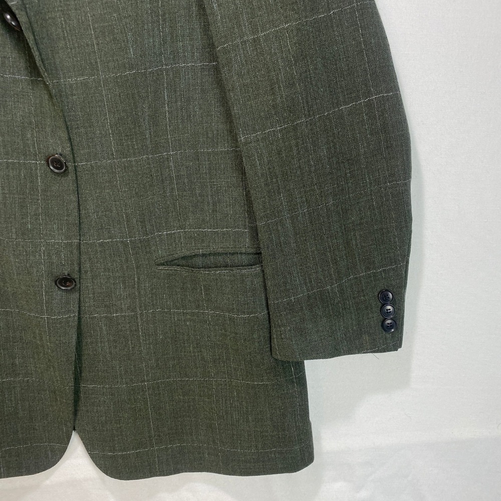 Hugo Boss Mars US Olive Green Windowpane Wool Linen Blazer Sport Coat 42S Mens - Picture 6 of 13